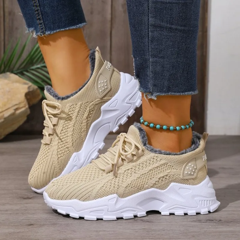 Damskie zimowe termoaktywne sn – Knit Fabric Lace Up Sneakers recenzja i cena
