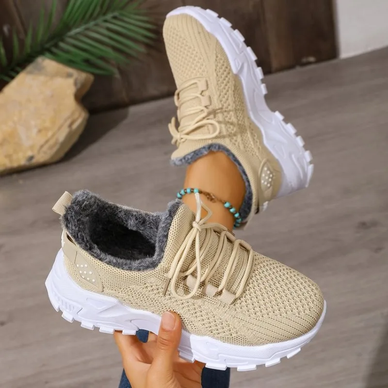 Damskie zimowe termoaktywne sn – Knit Fabric Lace Up Sneakers recenzja i cena